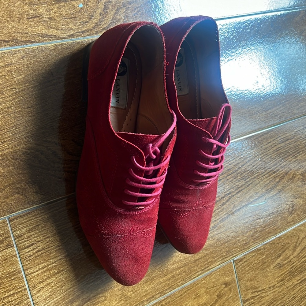 Lancing Red Suede Lace Up Oxford Shoe, Size 8.5